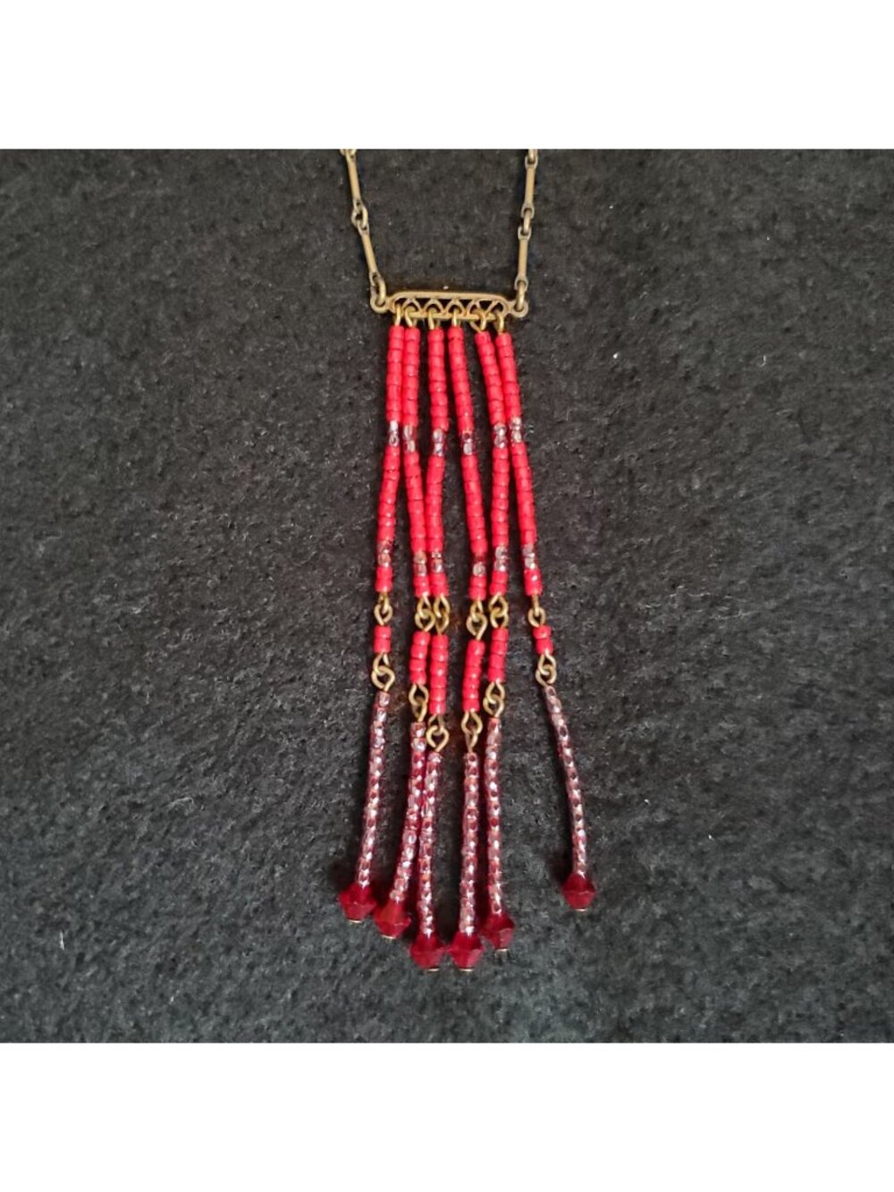 Bess Nathan Beaded Necklace Gold Tone Red Purple Dainty 16"